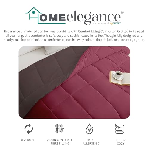 Image of HOME ELEGANCE Comfort Living Microfiber Reversible AC Comforter, 120 GSM, Soft & Cozy, Lightweight Quilt, All Season use, Machine Washable, Queen /Double - 90x100 inches - Hot Chocolate