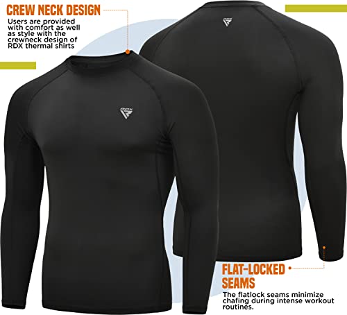 RDX Rash Guard Compression Base Layer MMA Training Sparring Running Cycling Sauna Suit Boxing Thermal Shirt Top Sweatshirts Workouts, L, Black - Image 2