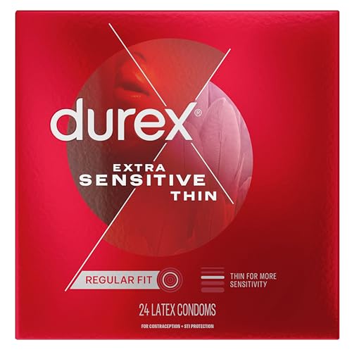 Durex Extra Sensitive Condoms, Ultra Thin, Lubricated Natural Rubber Latex Condoms for Men, FSA & HSA Eligible, 24 Count