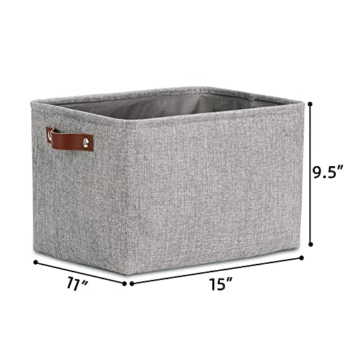 Image of DULLEMELO Fabric Storage Basket for Shelves /Closets, Collapsible Rectangle Basket for Organizing Clothes, Toys, Towels, Books, Laundry, Nursery, Dog Toy Basket Empty (Gray)