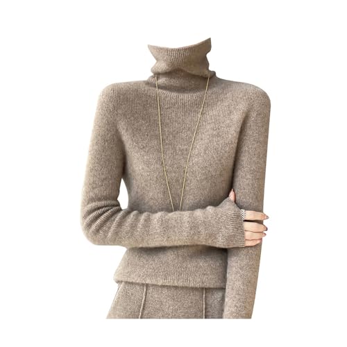 Women's Merino Wool Turtleneck Cashmere Sweater,Solid Color Long Sleeve Soft