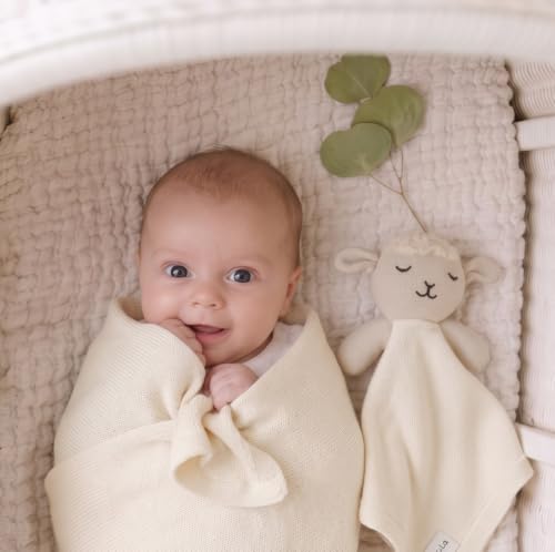 Image of Baby Gift Set - Organic Cotton Newborn Blanket Essentials, Thoughtful Baby Shower & New Baby Gift for Boys & Girls (Lovey - Sheep - Cream)