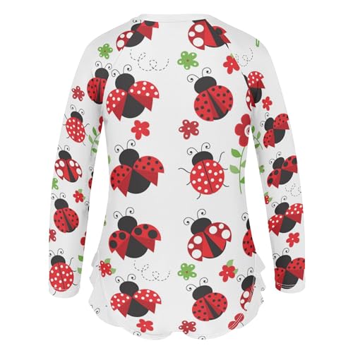 Image of Cartoon Animal Colorful Ladybug Baby Girl Bathing Suit Long Sleeve UPF 50+ One Piece Toddler Swimsuit Size 4t