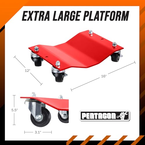 Image of Car Wheel Dolly Set of 4 - Heavy Duty Antiskid 16x12 inch Car Dolly Tire Skates with 6000lb Capacity - 360 Degree Rotatable Wheel Dollies for Trucks, Trailers, Motorcycles or Boats by Pentagon Tools