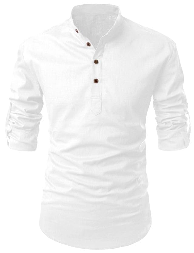 Image of Fifth U Men's Cotton Polyester Blend Solid Mandarin Collar Self Design Full Sleeve Casual Short Kurta