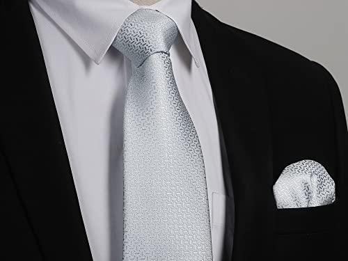 Image of Enlision Mens Ties Stripe Tie and Pocket Square Set Classic Formal Woven Neckties Handkerchief Cufflinks Wedding