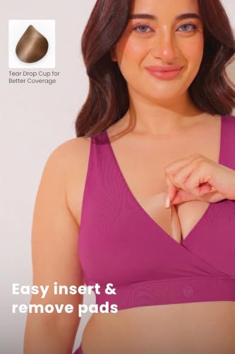 Image of ZELENA Maternity Padded Bra | Removable Cups, Broad Waistband | Soft Stretchable Modal Fabric | Easy Pull Nursing Bra for Pregnancy and Breastfeeding
