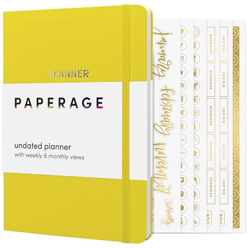 PAPERAGE Undated Weekly & Monthly Hardcover Planner (Yellow), 5.7 in