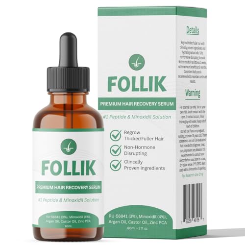FOLLIK RU58841 + MINOXIDIL (60ml) - DHT Blocking Premium Hair Growth & Recovery Serum Promotes Thicker Fuller Hair with Natural Hydrating Oils