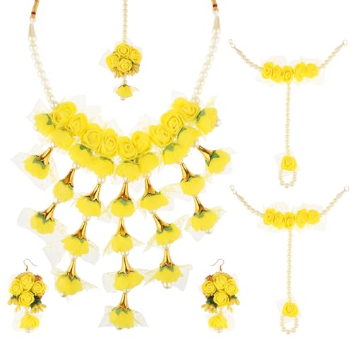 Juego de joyas de flores amarillas Efulgenz para bodas indias Haldi y Mehandi