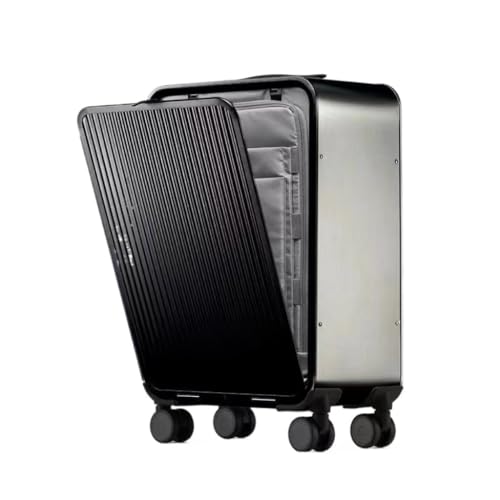 Suitcase Metal Side-opening All-aluminum Magnesium Alloy Trolley Case 20-inch Universal Wheel Small Boarding Case Luggage(Black)