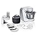 Bosch Küchenmaschine Serie 4, Edelstahl-Schüssel 3,9 L, Patisserie-Set Edelstahl, Knethaken, Schlagbesen, Rührbesen, Durchlaufschnitzler, 3 Scheiben, 1000 W, weiß/silber, MUM58210