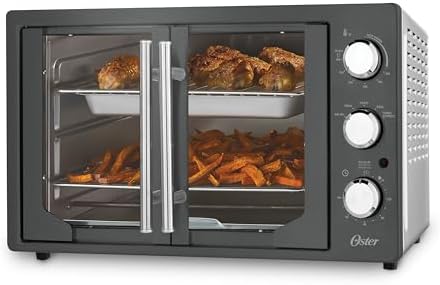 Oster Extra-Large French Door Air Fryer Countertop Oven Stainless Steel 60-Min Timer 6 Cooking Functions Versatile Accessories Reduces Energy and Cooking Time