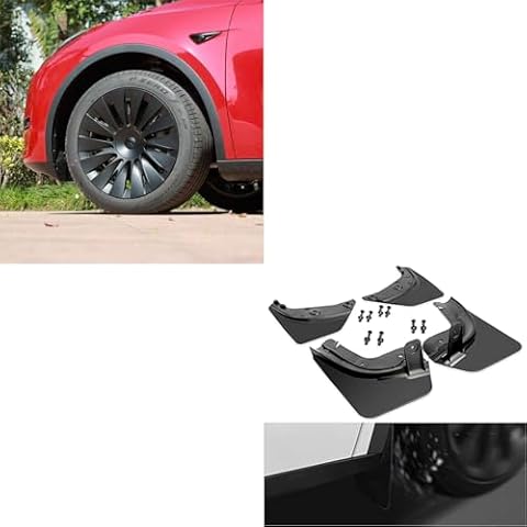 CYBERBEANS 4Pcs for Tesla Model Y Mud Flaps 2023 and Wheel Cover Cover