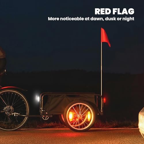 Soozier Bike Cargo Trailer, Bicycle Trailer Wagon Cart with Quick Release 16\" Pneumatic Wheels, Aluminum Rims, Red Flag, Universal Hitch, Fits 22\"-28\" Bike Wheels, 88lbs Capacity, Black