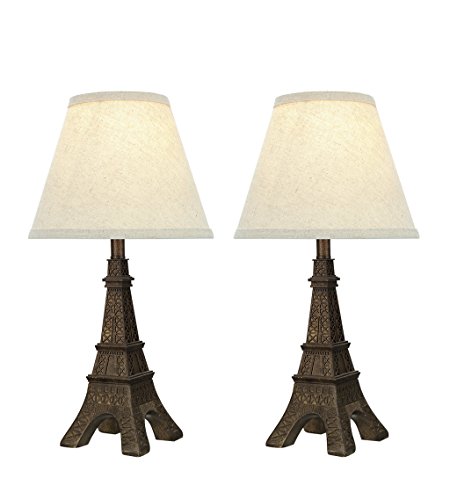 Aspen Creative 40106, Two Pack Set – 17 1/418" High Traditional Poly Table Paint Finish And Hardback Empire Shaped Lamp Shade In Off White, 9 1/2" Wide 9, Antique Copper #TOP1