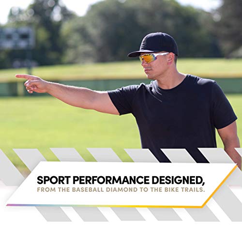 Rawlings Baseball Sunglasses Or Softball Sunglasses - Ages 10 To Adult - Unisex Fit - Cycling Sunglasses - White/Orange/Multi #TOP2