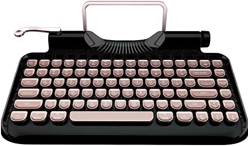 RYMEK Typewriter Style Mechanical Wired & Wireless Keyboard with Tablet Stand, Bluetooth Connection(Black)