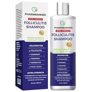 PHARMBANNER Champú antifoliculitis y dermatitis seborreica, anticaspa, psoriasis y picazón en el cuero cabelludo, alivia el enrojecimiento, la descamación y la irritación, 250 ml
