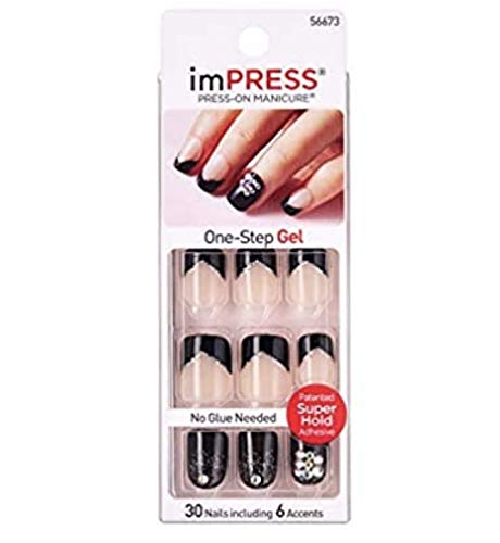 Kiss imPress Press-On Black Gel Nails # 56673 Text Appeal (Black French Manicure)