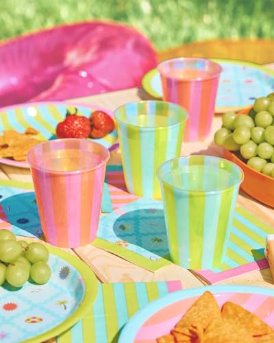 Image of xo, Fetti Pink + Green Pool Party Plastic Cups | 16 pcs 12 oz | Summer Drinkware, Colorful Decorations, Bachelorette Party Drinks, Birthday Supplies (Pack of 2)