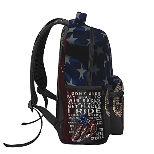 Motocross Dirt Bike American Flag Backpack Motorcycle Biker Double Shoulder Bag Laptop Bagpack for Men Women Bookbag for Work Camping Travel3