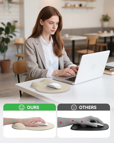 Image of Mouse Pad with Wrist Rest, Ergonomic Mouse Pads for Desk, Office Non-Slip Mousepad with Gel Wrist Support(Beige, 10.6''L x 9''W)