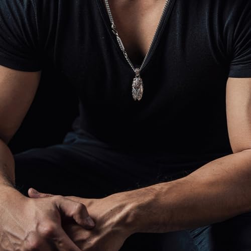 Cicada Necklace,Silver-Plated Cicada Pendant,Vintage Cicada Insect Pendants Weird Jewelry Keychain Necklace Gifts for Men and Women4