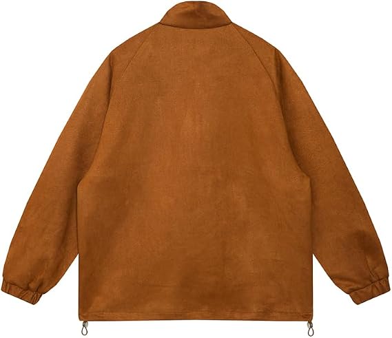 Mens Suede Bomber Jacket, Heavyweight Baseball Workwear Coat with Zip Pockets, Aviator Jacket for Men Fall Winter