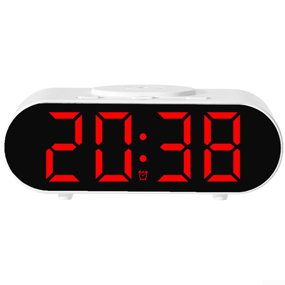PureBowlic Multifunctional Wireless Charging Alarm Clock,For LED Display 15W Fast Charge Voice Control Adjustable Night Light 3 Alarms Digital Time And Date Display(Red)