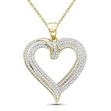 jewelexcess sterling silver 925 or 14k gold over silver heart necklace with 1 00 carat white diamonds jewelry for women with round baguette white diamonds 18 inch rope chain with spring clasp