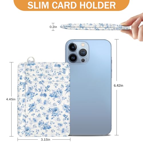 Image of Yonlevres Credit Card Holder Slim Wallet Women Floral RFID Blocking Small | Front Pocket, Travel, Handy, Gifts for Woman Girls Ladies, D-ring for Keychain, Thin Mini Minimalist, ID Window, PU Leather