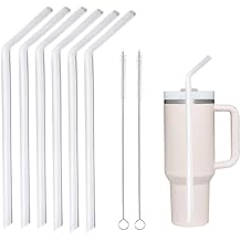 WK ieason Replacement Straws for Stanley Owala 40 oz 30 oz Cup Tumbler, 6pcs 12 Inch Long Silicone Reusable Bent Straw with Cleaning Brush for Stanley Owala Tumbler Accessorie