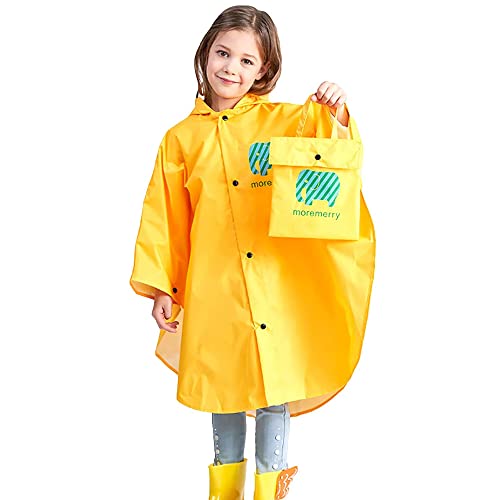 CHINYROZA Chubasquero Niño Poncho Impermeable Niña Plegable Poncho Lluvia Niño con Bolsa, Amarillo S/75-90cm