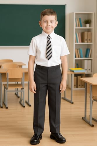 Boys Plain Jet Black School Uniform Pants Pull Up Regular Fit Elasticated Waist School Trouser Age 3-16 Years2