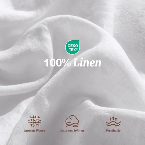 Image of 100% Pure Linen Sheet Set for Hot Sleepers, Breathable Natural Linen Sheets 4pcs, Bedding Set Deep Pocket Up to 16 inch Moisture-Wicking, Softens with Every Wash (White Cal King)