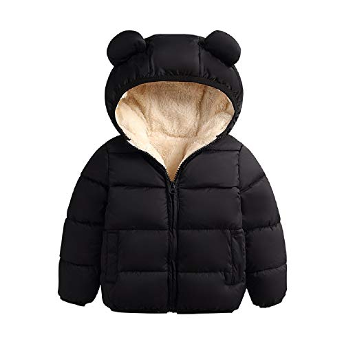 Winter Infant Kids Baby Girls Boys Hooded Snowwear with Bear Ears Toddler Outerwear Lining Coat Warm Jacket (Black, 12-18M)