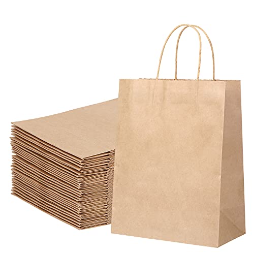 30X Bolsas de Papel Kraft con Asas Marrones Regalo para la Tienda de Comestibles para Hornear Compras Minoristas Boutique, 27x21x11cm