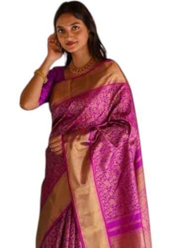 Image of Flosive Women's Kanjivaram Silk Saree With Beautiful Blouse With Zari Border