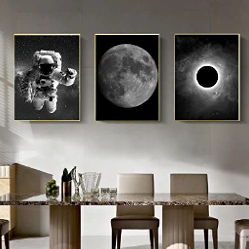 Toile Astronaute et Lune Haute Définition d'Art Mural sans Cadre au Format Pratique 50x70cm