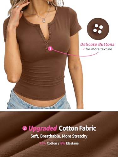 Image of EasyGala Womens Cotton Short Sleeve Shirts V Neck Henley Tops Basic Tees