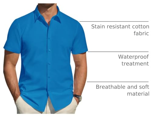 Image of J.VER Men's Short Sleeve Dress Shirts Stretch Stain Shield Casual Button Down Shirts Solid Formal Shirt