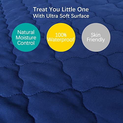 Image of Crib Mattress Protector Sheets Fitted Waterproof Mattress Pad Cover 2 Pack | 2 Pack Quilted Improved Thickness Machine Washable Noiseless 52 inch x 28 inch Gray & Navy Fit for Crib Toddler Bed Mattress up to 9 inch