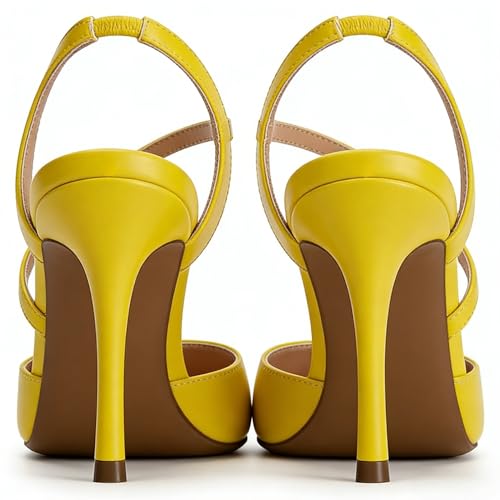 Image of Closed Toe Slingback Heels Wedding High Stiletto Heel for Women 3.3 Inch Ankle Strap Pointed Toe Pumps Prom Dress Bride Shoes for Dinner Party Sexy