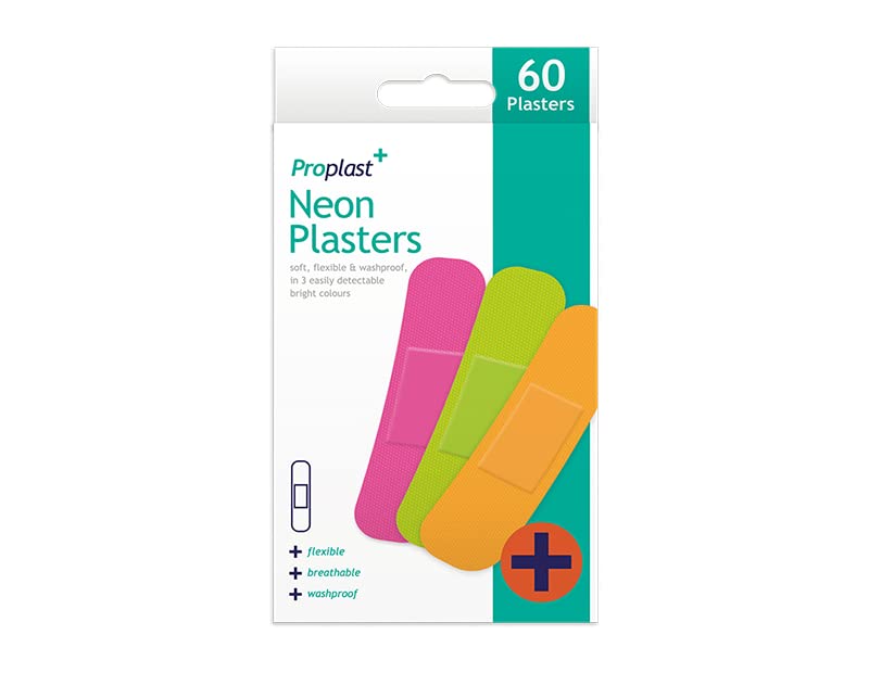 ProPlast Bright Coloured Neon Plasters - Pack of 60[Amazon-developed Certification] Compact by Design