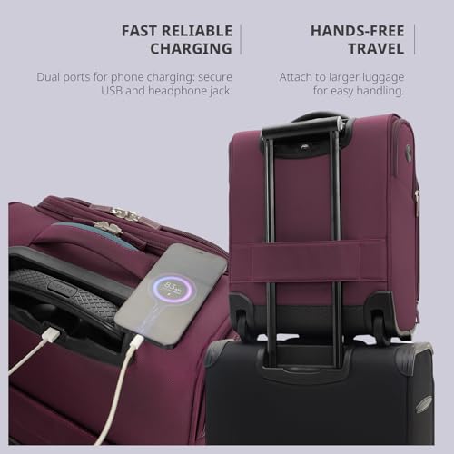 Image of Verage Underseat Carry On Luggage With Spinner Wheels, 16-Inch Rolling Pro, Softside, Grape Red