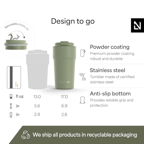 Image of LARS NYSOM Thermo Coffee Mug to go 17oz | Travel Mug 0.5 Liter with Insulation | Silicone grip base | Leak Proof Stainless Steel Tumbler for Coffee and Tea on the Go (Powder Sage Green, 17oz)