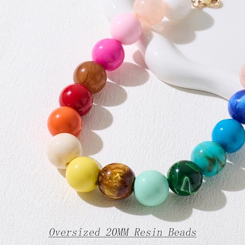 WOWORAMA Colorful Chunky Necklaces for Women 20MM Large Oversized Resin Beaded Necklace Bold Statement Chunky Choker Necklace Boho Summer Jewelry - Image 4