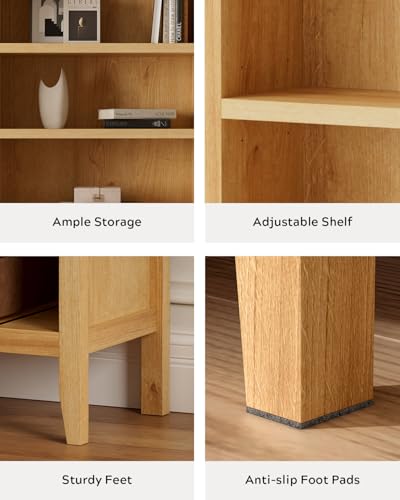 Image of EYYTHUNG 71 inch Tall Bookshelf, 5 Tiers Farmhouse Floor Standing Display Storage with Adjustable Shelf, Wooden Open Bookcase Home Decor Organizer, Large Modern Book Storage Shelf, Natural Oak