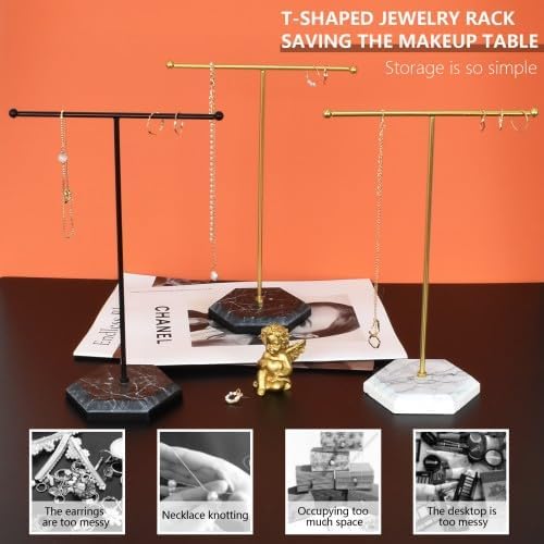 Présentoir à Bijoux En Métal Forme T - Base En Marbre, Pour Colliers, Bracelets Et Boucles D'oreilles